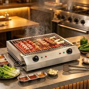 Grill électrique de table commercial haute puissance 5,6 kW, barbecue sans fumée avec fonction de grillage flexible - Product Image 4