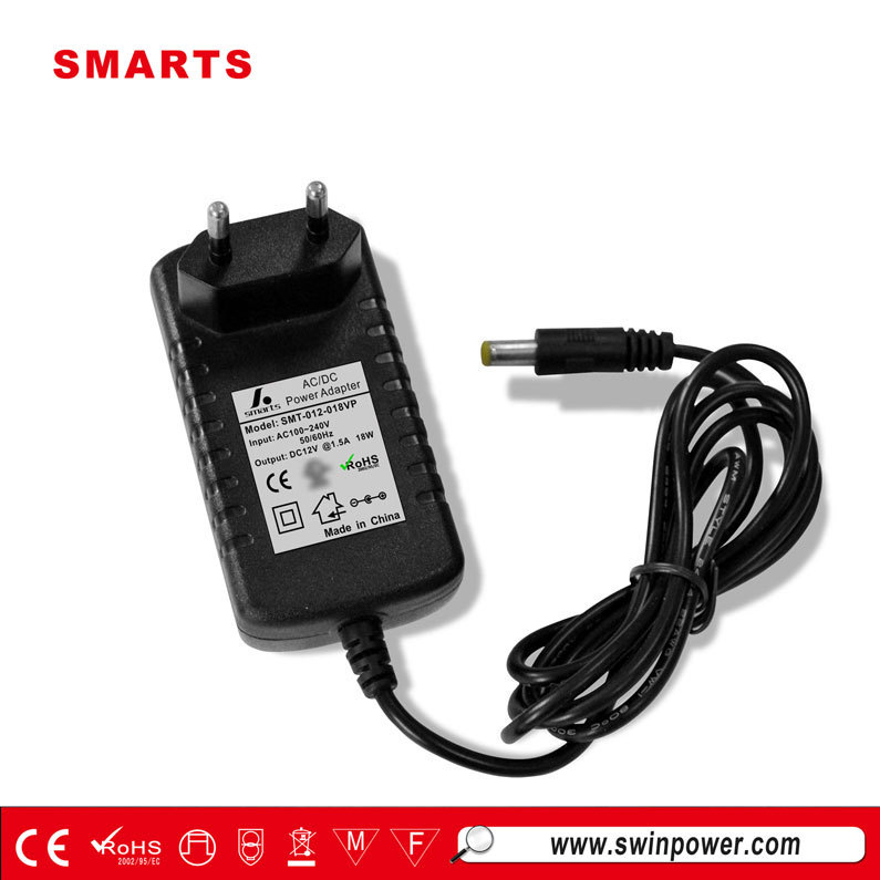 AC 220 v à 12 v 24 v dc 1.5a adaptateurs intertek avec prise UE