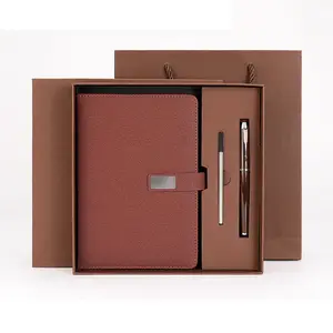 Buku Harian kustom Set hadiah Notebook kulit Pu mewah Hardcover Notebook stasioner Logo dengan pena dan kotak hadiah