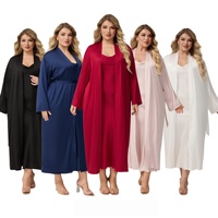 Ensemble de peignoirs en satin pour femmes, 2 pièces, vêtements de nuit et de détente, grandes tailles, manches longues, ceinture à nouer, vente en gros, directement de l'usine