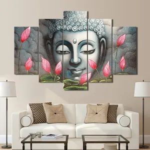 5 pezzi unico Signore Buddha disegno di arte della parete della tela di canapa pittura