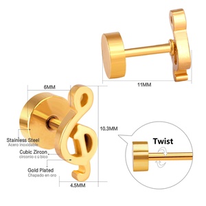 Pendientes de Acero Inoxidable con Forma de Nota Musical, Joyería de Moda al por Mayor para Mujer - Product Image 2