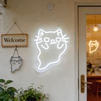 Neonawall Enseigne néon LED chat fantôme mignon, à intensité variable, alimentée par USB, multi-positions, décoration murale pour Bar, Salle de sport, Bureau, Halloween, Salle de jeux, Fête