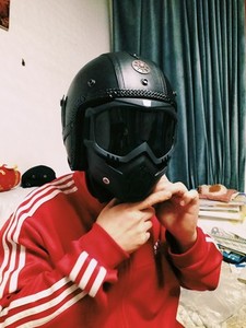 Casque de <span class=keywords><strong>moto</strong></span> rétro avec <span class=keywords><strong>masque</strong></span> 3/4, demi-visage en <span class=keywords><strong>cuir</strong></span>, casque classique, <span class=keywords><strong>Vintage</strong></span> - Product Image 5