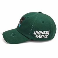 Groene katoenen stof, distressed, vlak geborduurde, groothandel 6-delige 100% katoenen baseball caps voor volwassenen met metalen gesp