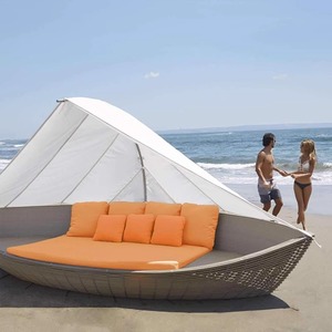 Lit de repos d'extérieur en rotin PE, canapé-lit imperméable avec structure en aluminium pour hôtel, piscine, villa, jardin - Product Image 2