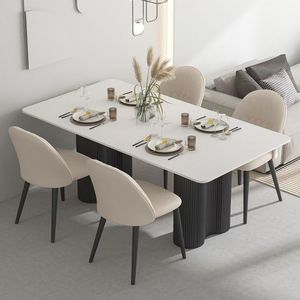 Juego de Mesa y Sillas de Comedor Rectangular con Efecto Piedra Minimalista <span class=keywords><strong>Jmo</strong></span>, Muebles para el Hogar, Casas Pequeñas, Estilo Moderno, Simple y Lujoso, No Plegable - Product Image 2