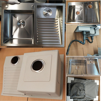 Évier à linge en acier inoxydable 600x480mm avec planche à laver, bac à linge extérieur avec planche à laver