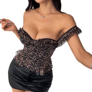 <span class=keywords><strong>Top</strong></span> Corto <span class=keywords><strong>Corsetto</strong></span> Leopardato per Donne, con Paillettes e Lacci, Slim Fit, in Cotone, Stile Y2k per Feste, Bustier Estivo Hipster - Product Image 6