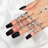 Cincin Jari Kristal Bentuk Hati 15PCS/Set, Cincin Daun Tetesan Air Berlian untuk Wanita dan Remaja Putri