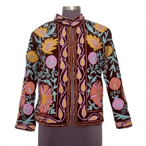 <b>Women's</b> Amazing Look Suzani <b>Velvet</b> Knitted Embroidery <b>Jacket</b> Floral Stripe Winter Short <b>Women's</b> Quilted <b>Jacket</b> - Product Image 1
