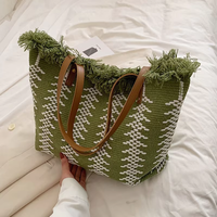 Sac fourre-tout en toile rétro grande capacité avec pompons, sac à main en chanvre tendance pour femme avec franges, impression personnalisée pour promotion de marque
