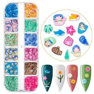 Soft Ceramic Fruit Flower Marine Animal Nail Decoration Charms Nail Art Sticker