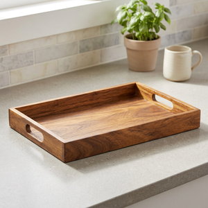 Bandeja de Té de Madera de Acacia al por Mayor |   Bandejas de Servir de Diseño Abstracto Moderno de Mediados de Siglo, Hechas a Mano, 35x25x4 cm, Moradabad, India - Product Image 3