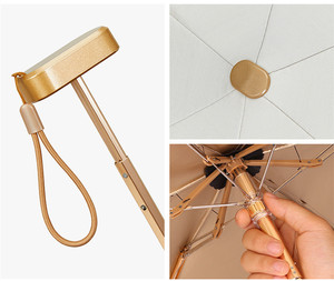 Mini bolsillos dorados de lujo, paraguas portátil con revestimiento UV compacto plano de 6 pliegues para niños, diseño pequeño y bonito - Product Image 6