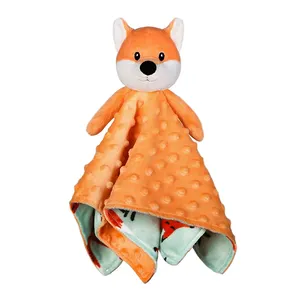 Custom Soft Cute Minky Dot Fabric Comforter Lovey Blanket For Newborn Infant Gifts Fox Baby Security Toy Blanket