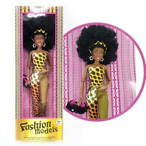 新12.5英寸漂亮女孩娃娃黑色时尚非洲裔美国人巴比尔娃娃与非洲头发