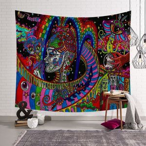 Tapiz indio con patrón psicodélico, decoración para colgar en la pared, arte abstracto bohemio, <span class=keywords><strong>toalla</strong></span> de <span class=keywords><strong>playa</strong></span> con calaveras, manta fina de poliéster - Product Image 4