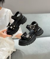Nouvelles chaussures pour femmes à boucle carrée en strass, avec double bride, semelle épaisse, design polyvalent et antidérapant