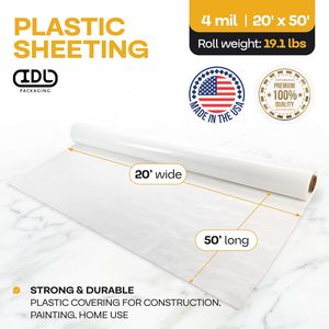 Film plastique transparent LDPE 4 mil 20' x 50' pour peinture et construction en rouleau - Product Image 2