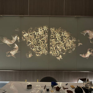 لوحة جدارية حديثة التصميم ثلاثية الأبعاد مع إضاءة LED ونقش جلدي وتطريز، لوحة خلفية مقاومة للماء لتزيين الجدران - Product Image 1