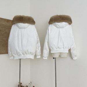Veste courte à capuche en duvet avec col en fourrure de renard bleu pour femmes, manteau d'hiver pour femmes de <span class=keywords><strong>petite</strong></span> <span class=keywords><strong>taille</strong></span> - Product Image 3
