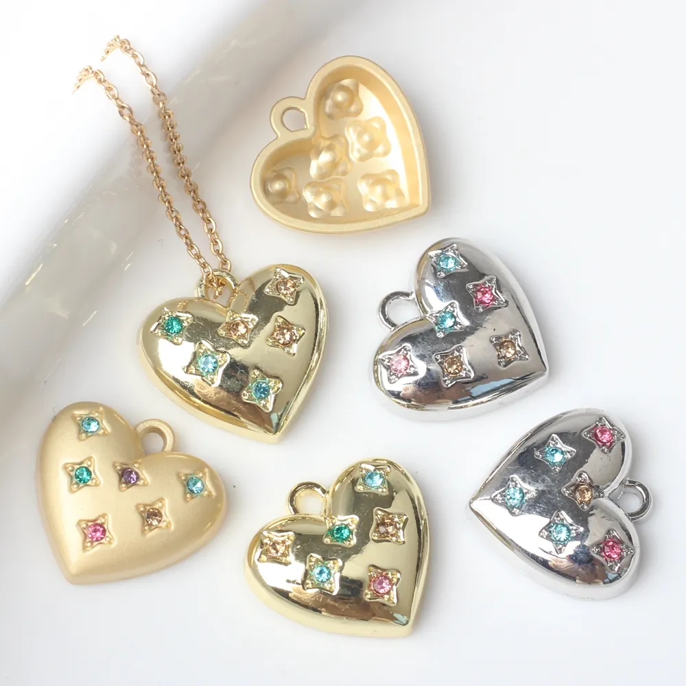 Alaşım renk elmas kakma kalp Charms kolye için Diy bilezik kolye moda takı aksesuarları