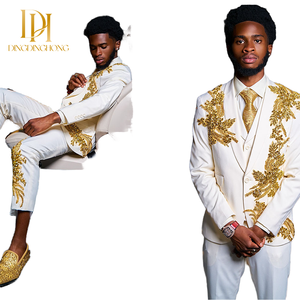 Tuxedos de bal de mariage coupe ajustée pour hommes élégants veste de grande taille à double boutonnage avec <span class=keywords><strong>col</strong></span> en strass et fruits verts - Product Image 6