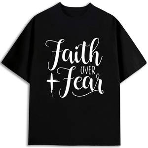 Camiseta para Hombre Faith Over Fear, 100% Algodón, Corte Regular, Manga Corta, Diseño Estampado, Cuello Redondo, Tejido Jersey - Product Image 1