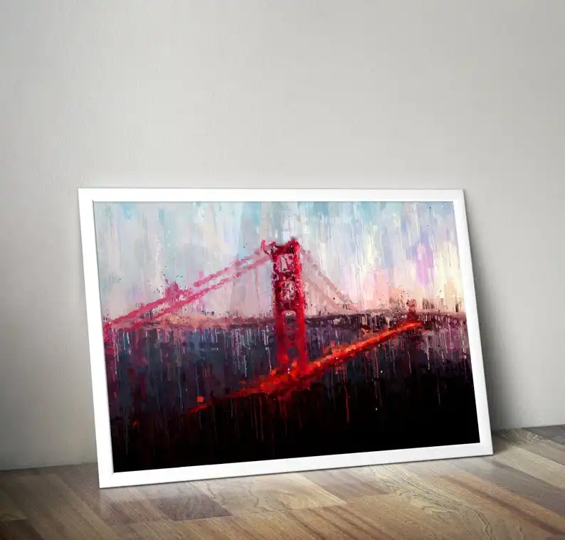 Golden Gate Bridge สัญลักษณ์ซานฟรานซิสโกพิมพ์ภาพศิลปะบนผนังแบบโมเดิร์นภาพวาดผ้าใบสำหรับตกแต่งบ้านห้องนั่งเล่น