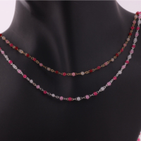 Chaîne plate en or 14 carats plaqué or/argent S925 de 1,5 mm avec perles émaillées roses colorées pour la fabrication de bijoux permanents