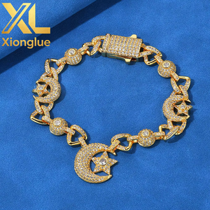 Factory Custom Fine Jewelry Hip Hop 10mm Moon Star 925 Sterling Silver Bracelet Moissanite Luxury Women <b>Men</b> Chain Link Bracelets - Product Image 1