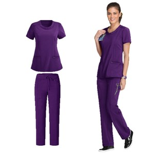 Hospital Uniforms Scrub Set Unisex Moisture Wicking Knitted Rose Red Wine Red Deep Purple Azure Blue Navy Blue S XXL - Product Image 5
