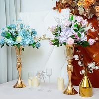 NOUVEAU Vase Doré pour Centres de Table de Mariage, Vase Trompette en Métal à Fleur avec Perles de Cristal, Grands Vases à Fleurs pour Décoration de Table et de Fête