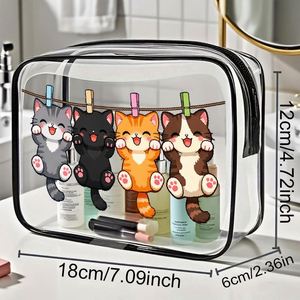 Sac de rangement pour maquillage en PVC transparent avec fermeture éclair, motif de chat mignon, idéal pour les amoureux des chats et les passionnés de maquillage - Product Image 4