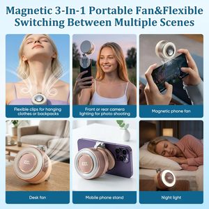 2026 New Magnetic Mount Mini Bladeless Electric Portable Clip On Fan 2000mah 1-100 speed 360°Rotatable Usb Fan with LED <b>Light</b> - Product Image 5