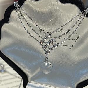 Italian Craft S925 Pure Silver Blade Chain Simple Fashionable Vintage Antique Style Niche Design <b>Crystal</b> Necklaces Contrasting - Product Image 5