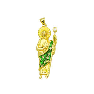 HD0352 Colgante de latón chapado en oro de 18 quilates con circonita verde de la Virgen María de Guadalupe, dije de San Judas, joyería unisex para mujer - Product Image 5