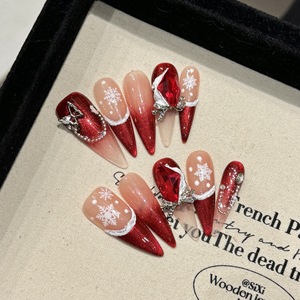 TSZS 10 <span class=keywords><strong>Uñas</strong></span> Postizas de Lujo, Largas, Estilo Ataúd, Hechas a Mano, con Decoración de Diamantes de Imitación, Tema Navideño, Acrílicas - Product Image 2