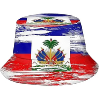 Chapeau Bob Personnalisé Hannuo pour Homme – Motif Drapeau National Haïtien pour Sports, Pêche, Voyages et Promotion en Extérieur