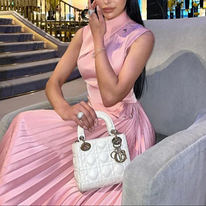 OEM Custom Logo A-<b>Line</b> Sleeveless Stand Collar Satin Natural Spring Pink Stain Elegant Evening Dresses - Product Image 2