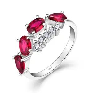 Yh Jewellery Red Garnet Stone Flower Fashion925 Gemstone Finger Custom Sterling Silver Rings For Jewelry Women