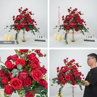 Boule de fleurs artificielles personnalisée DKB, décoration de mariage vintage, 50 cm, rose en soie rouge, décoration de centre de table
