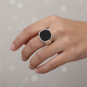 Perak Murni Asli Cincin Pria S925, Cincin Turki Minimalis Pria Cincin Jari Sederhana dengan Batu Onyx Alami Perhiasan Turki - Product Image 2