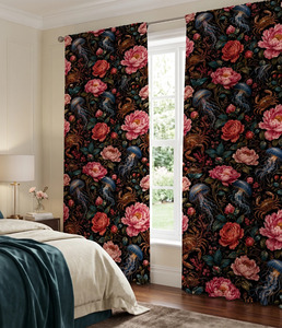 Art Nouveau Floral and Jellyfish Velvet Blackout <b>Curtain</b> Panel Elegant Botanical Ocean Inspired Window Drapery <b>for</b> Living Room - Product Image 1