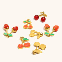 Pendentif tendance en acier inoxydable plaqué or 18 carats émail cerise fraise breloques créatives de fruits mignons pour la fabrication de bijoux
