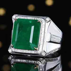 SGARIT luxury gemstone Jewelry 15.59ct Natural <b>emerald</b> <b>ring</b> for <b>man</b> 18k gold 145pc0.763ct Natural diamond GUILD+NGTC certificate - Product Image 1
