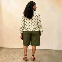 Ensemble décontracté XL-5XL pour femme, grande taille, chemisier en mousseline à pois avec col noué et ourlet à volants, manches longues et short longueur genou, vente en gros