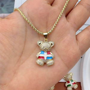 Atacado Moda Bonito Animal Pingente Colar Branco Pedra Caixa Cadeia Hip Hop Jóias Diamante Colorido Esmalte Ursos Colar - Product Image 6