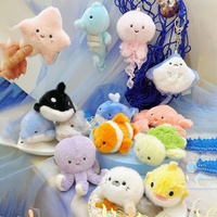 Jouets en peluche sonores adorables, porte-clés en coton PP doux, animaux en peluche (poisson-clown, méduse, phoque) pour machines à griffes et breloques de sac
